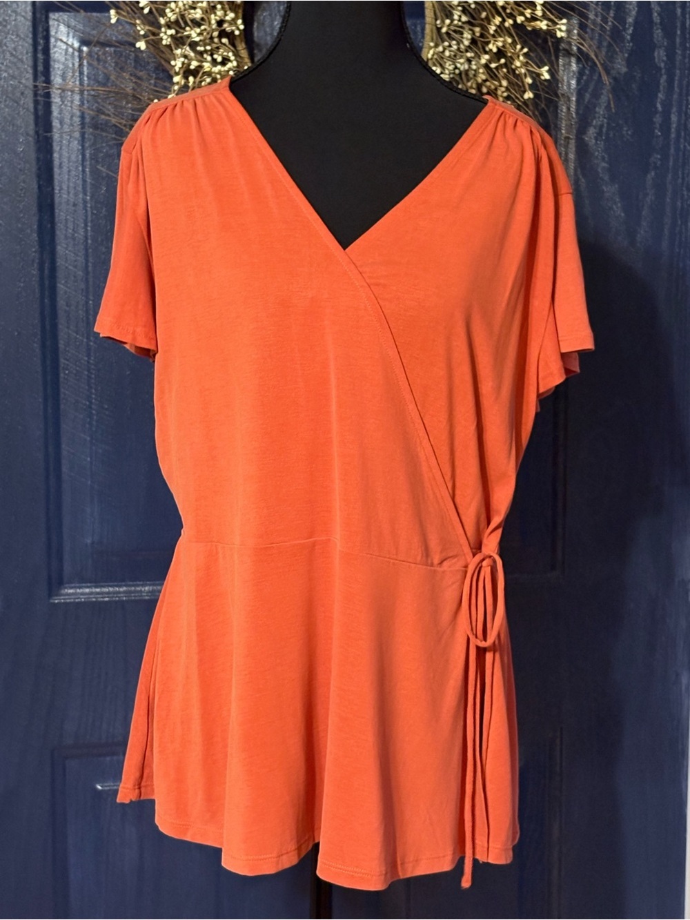 LOFT Orange Wrap-Front Short Sleeve Blouse size Large NWT